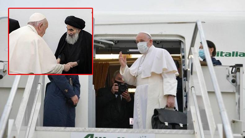  تاریخی لمحات : پوپ فرانسس کا دورہ عراق، آیت اللہ سیستانی سے ملاقات