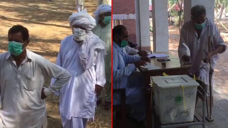خوشاب انتخاب: معذور شخص..پگڑی، دھوتی پہنے ’’ووٹر ز‘‘کی انٹری