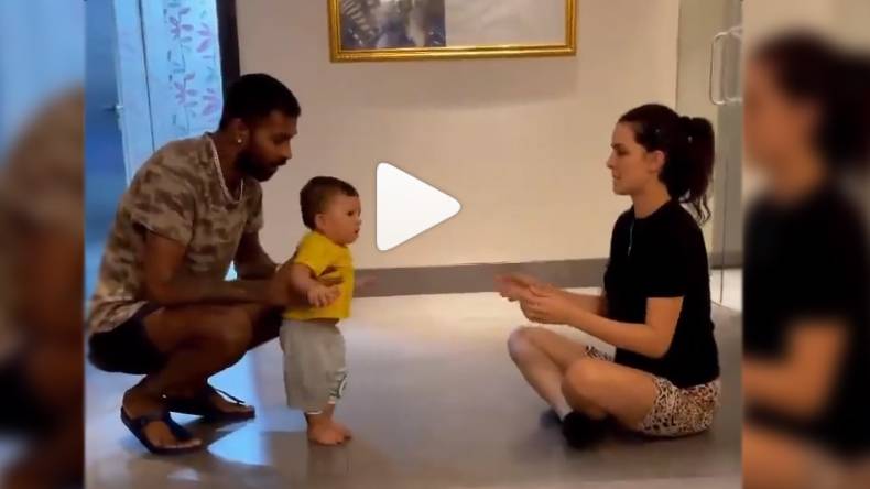 بھارتی کرکٹر ’’ہاردیک پانڈے ‘‘ بیٹے کو چلنا سکھاتے ہوئے،ویڈیو وائرل