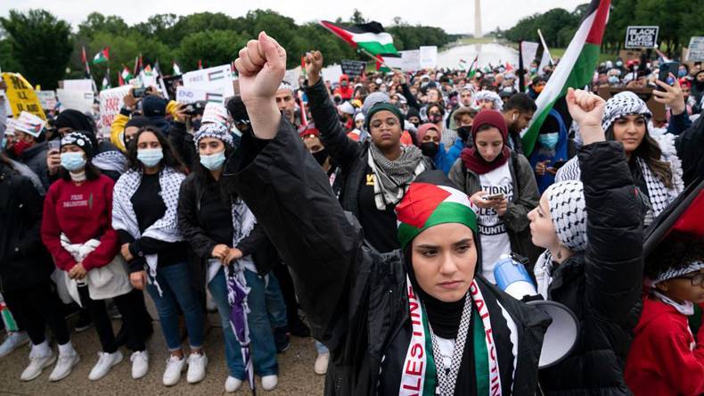 امریکا:فلسطین کے حق میں احتجاجی ریلی،اسرائیلی مظالم بند کرنے کا مطالبہ