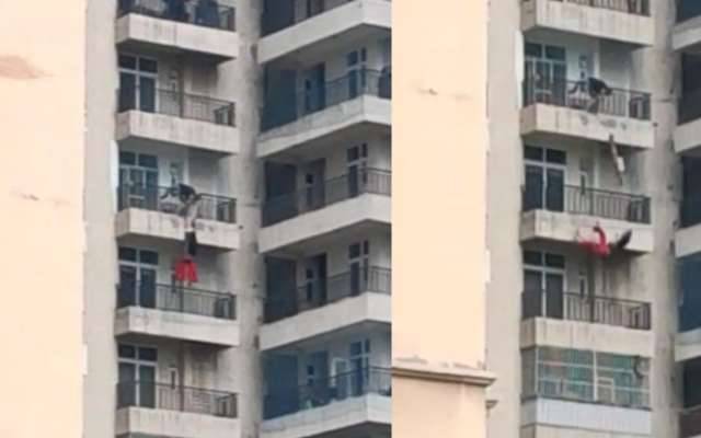 9ویں منزل سے گرنے والی خاتون معجزانہ طور پر بچ گئی, ویڈیو وائرل