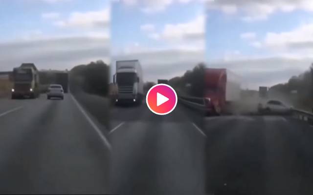 کار اور ٹرک میں تصادم کی ویڈیو وائرل