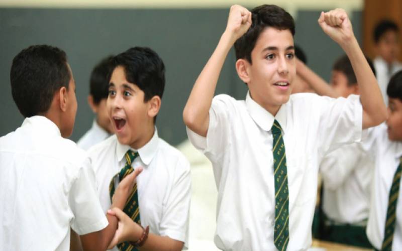 سکول، بچے، خوشی، مناتے، 