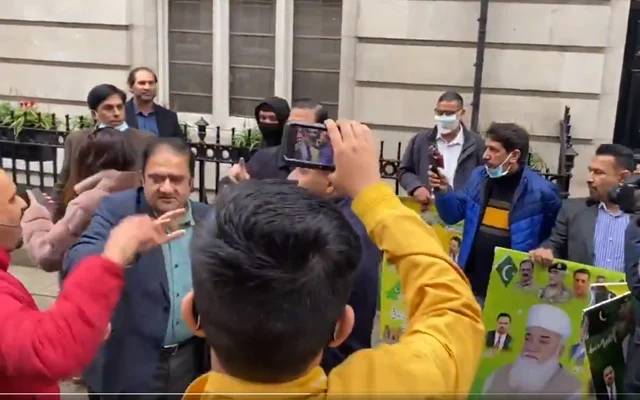 لندن، حسن نواز، دفتر، ن لیگ، پی ٹی آئی کارکن، آمنے سامنے