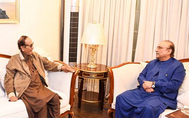 آصف علی زرداری سے چودھری شجاعت کی ملاقات، والدہ کے انتقال پراظہار افسوس
