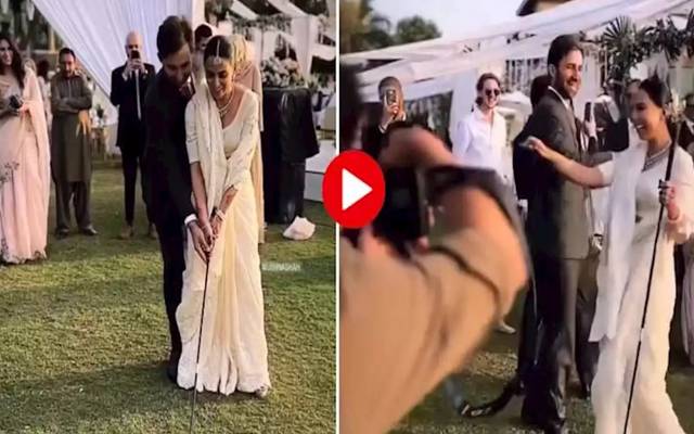 پاکستانی اداکارہ اُشنا شاہ کی ولیمہ تقریب میں گالف کھیلنے کی ویڈیو سوشل میڈیا پر وائرل ہو رہی ہے