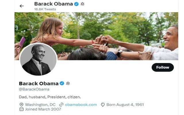 سابق امریکی صدر براک اوباما کو ٹوئٹر پر کمپنی کا بیج مل گیا یہ بیجز اکاؤنٹ کے تصدیق شدہ چیک مارک کے ساتھ ظاہر ہوں گے۔