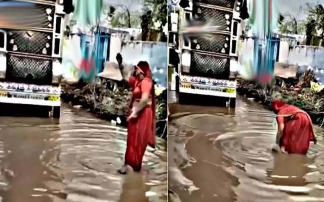  پانی بھری سڑک پر ساڑھی پہنے خاتون کی دیوانہ وار رقص کرتے ویڈیو سوشل میڈیا پر وائرل ہو گئی۔
