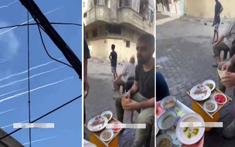 کھلے آسمان تلے راکٹوں کی بھرمار میں فلسطینی شہریوں کی کھانا کھانے کی ویڈیو وائرل