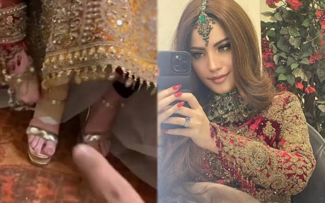  پاکستانی اداکارہ نیلم منیر نے برائیڈل کٹیور ویک پاکستان میں ٹانگ میں فریکچر کے باوجود ریمپ واک کر کے سب کو حیران کردیا۔