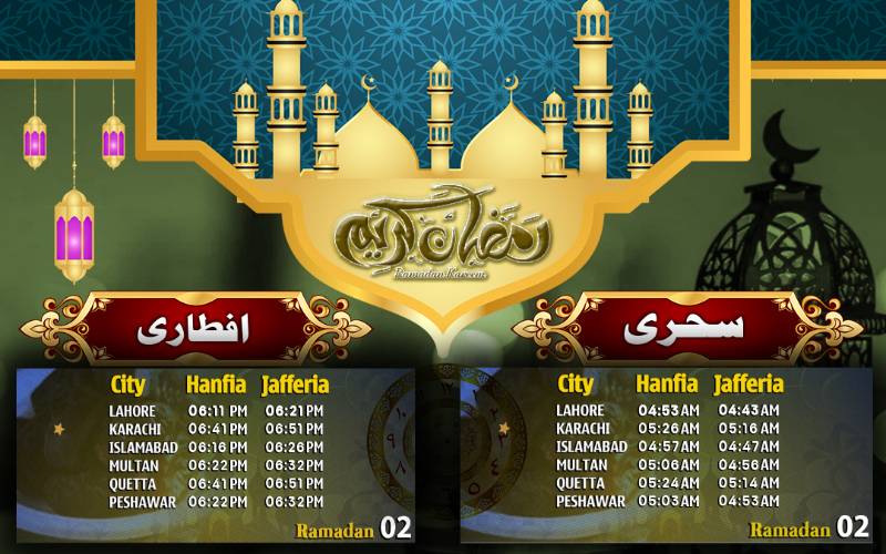 دوسرا روزہ ، آج کے سحر و افطار
