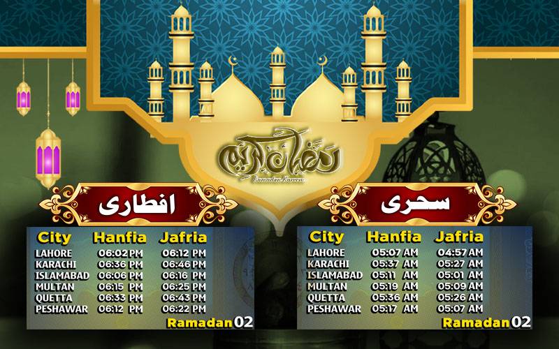 آج کے سحر و افطار کے اوقات کار