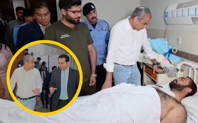 محسن نقوی کی پمز ہسپتال آمد، ڈاکوؤں کی فائرنگ سے زخمی پولیس اہلکار کی عیادت کی