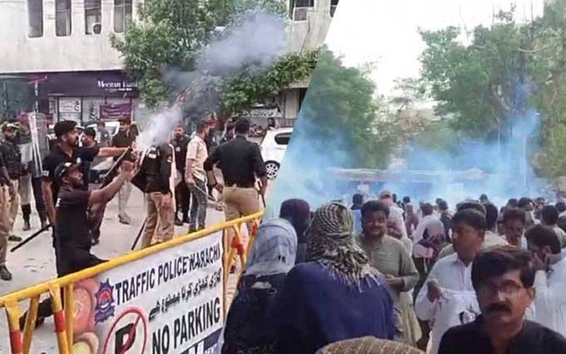 کراچی: اساتذہ کا احتجاج، 23 گرفتار، شیلنگ سے خاتون پولیس اہلکار بے ہوش  