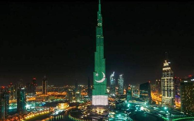 جشن آزادی پاکستان،برج خلیفہ پاکستانی رنگوں سے جگمگا اٹھا