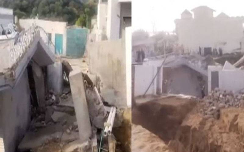 میر پور میں منگلہ ڈیم کے قریب زمین سرکنے سے کئی مکانات دھنس گئے