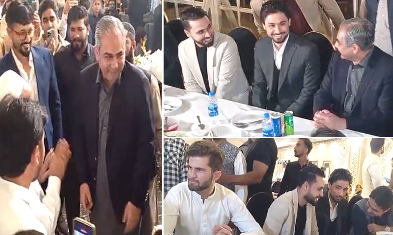 محسن نقوی اور قومی کرکٹرز کی ابرار احمد کی دعوت ولیمہ میں شرکت