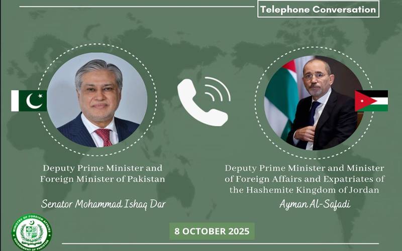 نائب وزیراعظم اسحاق ڈار کا اردن کے ہم منصب سے ٹیلفونک رابطہ 