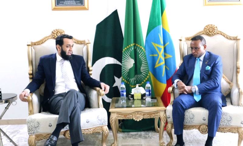  ایتھوپیا کے سبکدوش سفیر ڈاکٹر جمال کی عطا اللہ تارڑ سے الوداعی ملاقات
