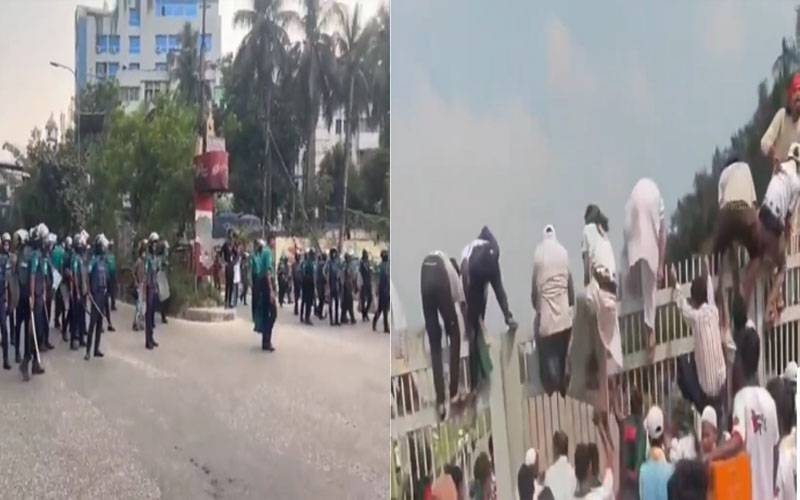 ڈھاکہ:جولائی چارٹر پر دستخط کی تقریب، پولیس کی جنگجوؤں کے ساتھ جھڑپ،خیمے نذر آتش