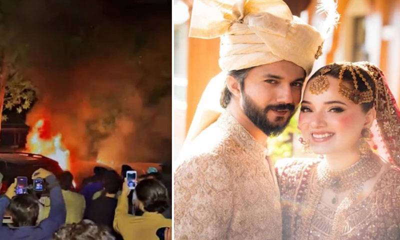 ربیکا خان کی بارات میں حادثہ، گاڑی کو آگ لگ گئی