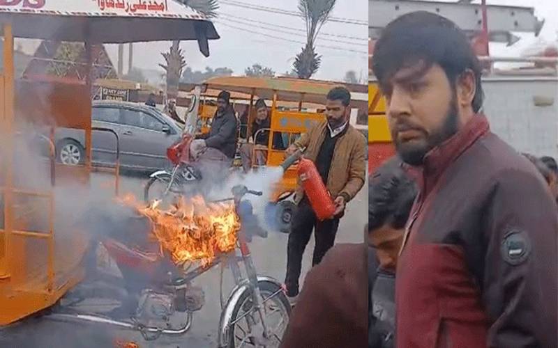  وزیرآباد :بھاری چالان کرنے پر ڈرائیور نے رکشہ کو آگ لگا دی، ویڈیو وائرل 