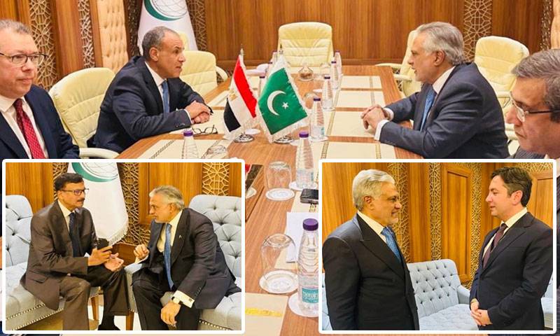 وزیر خارجہ اسحاق ڈار کی او آئی سی اجلاس میں مختلف ممالک کے وزرائے خارجہ سے ملاقاتیں