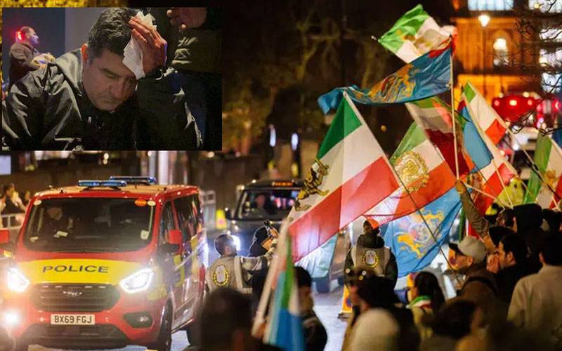 لندن میں ایرانی سفارتخانے پرمظاہرے، 4 پولیس افسران زخمی، 14 گرفتار