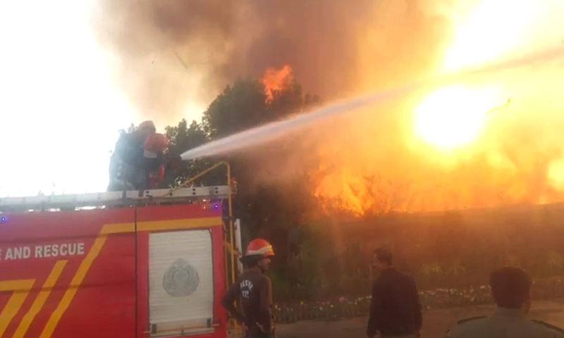 جامعہ کراچی کے عقب میں موجود جھاڑیوں میں آتشزدگی، فائر بریگیڈ آگ بجھانے میں مصروف 