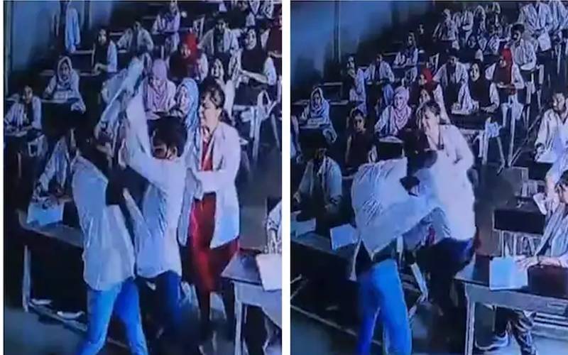 امتحان ہال میں ہنگامہ! نقل سے روکنے پر طالب علم کا پروفیسر پر حملہ