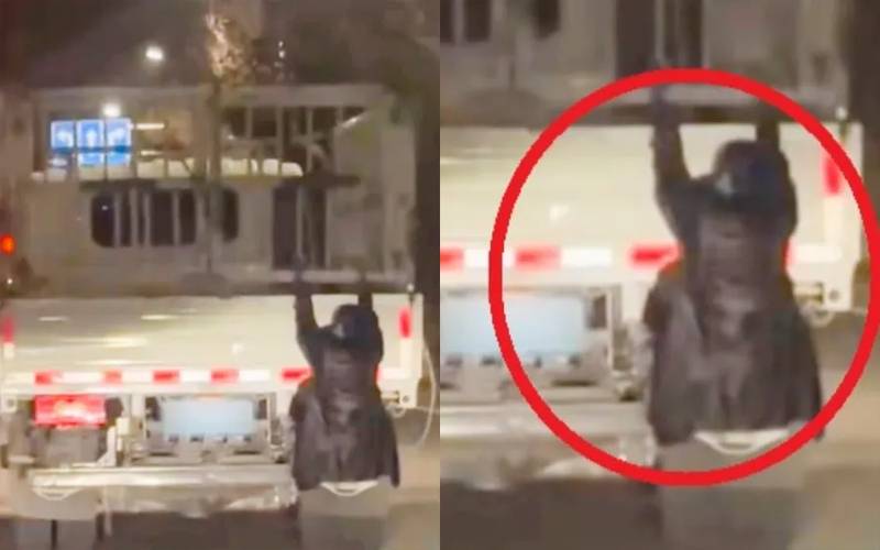 انوکھا واقعہ!شوہر کی بے وفائی پکڑنے کیلئے خاتون ٹرک کے پیچھے لٹک گئی