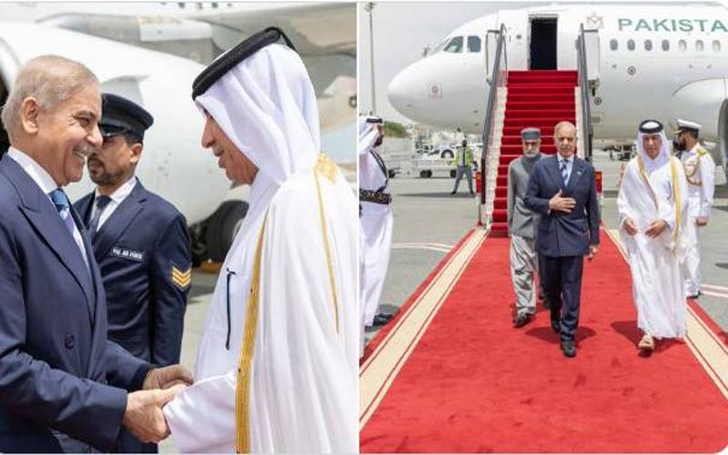وزیراعظم شہباز شریف دورہ قطر کے سلسلے میں دوحہ پہنچ گئے، پرتپاک استقبال