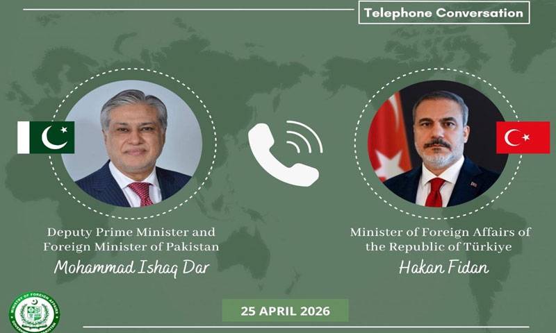 نائب وزیرِ اعظم اسحاق ڈار کا ترکیہ کے وزیر خارجہ حکان فیدان سے ٹیلیفونک رابطہ