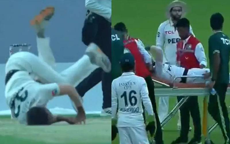 بنگلادیش کیخلاف سیریز؛ پاکستانی فاسٹ بولر کیچ پکڑنے کے دوران زخمی،سٹریچر پر منتقل