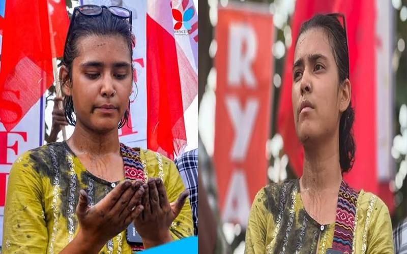 بی جے پی کی اوچھی حرکتیں،احتجاج کے دوران سٹوڈنٹ لیڈر پر سیاہی پھینک دی گئی